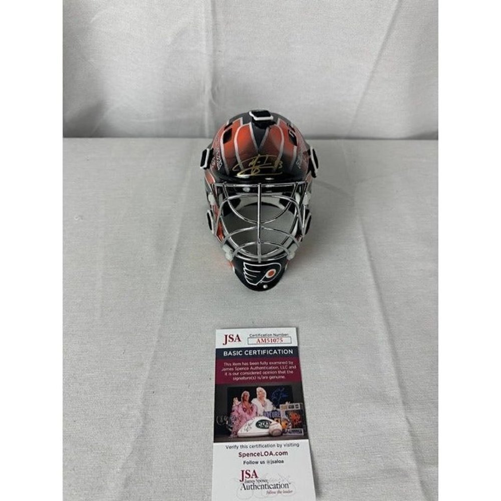 Martin Biron signed autographed Philadelphia Flyers mini goalie mask JSA